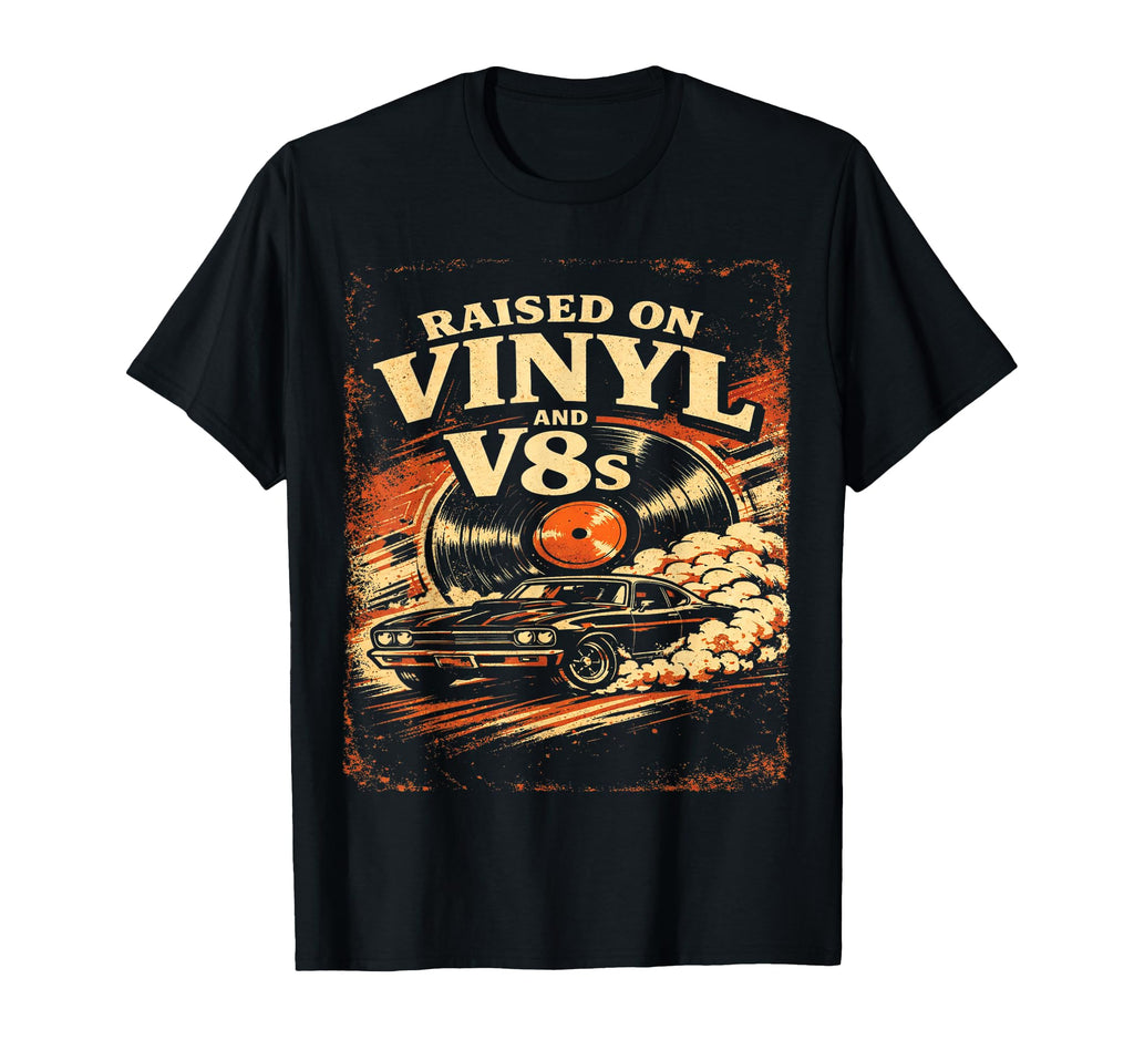 Raised Vinyl And V8S Muscle Car T-Shirt - Fun Novelty Design Men Women