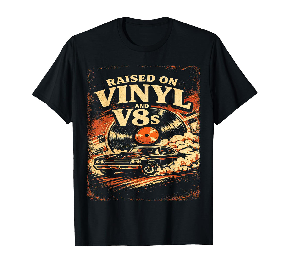 Raised Vinyl And V8S Muscle Car T-Shirt - Fun Novelty Design Men Women