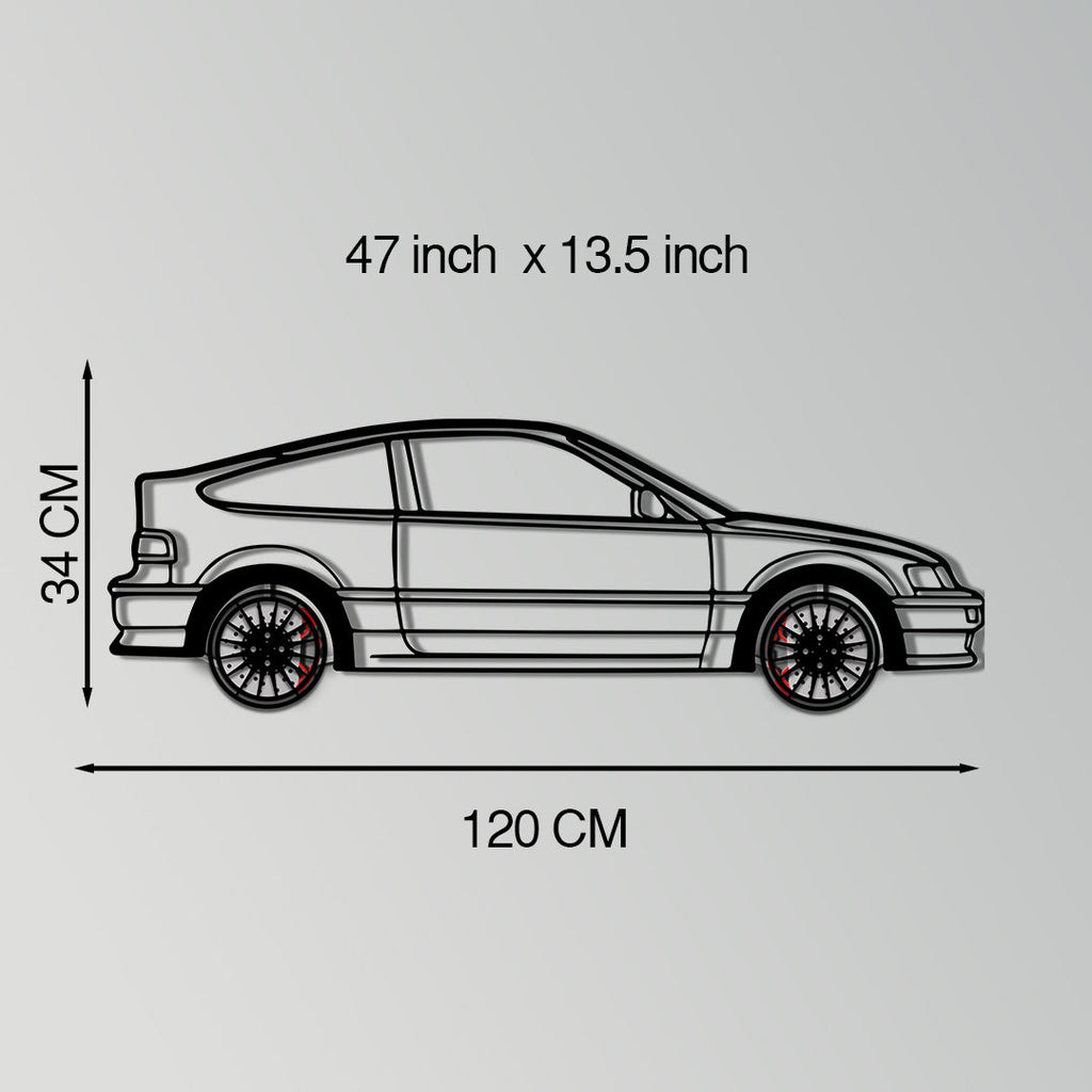 1990 Honda CRX Metal Car Wall Art with Rotating Wheels - JDM Classic Silhouette - Interactive Automotive Wall Decor - KAFMEKA144