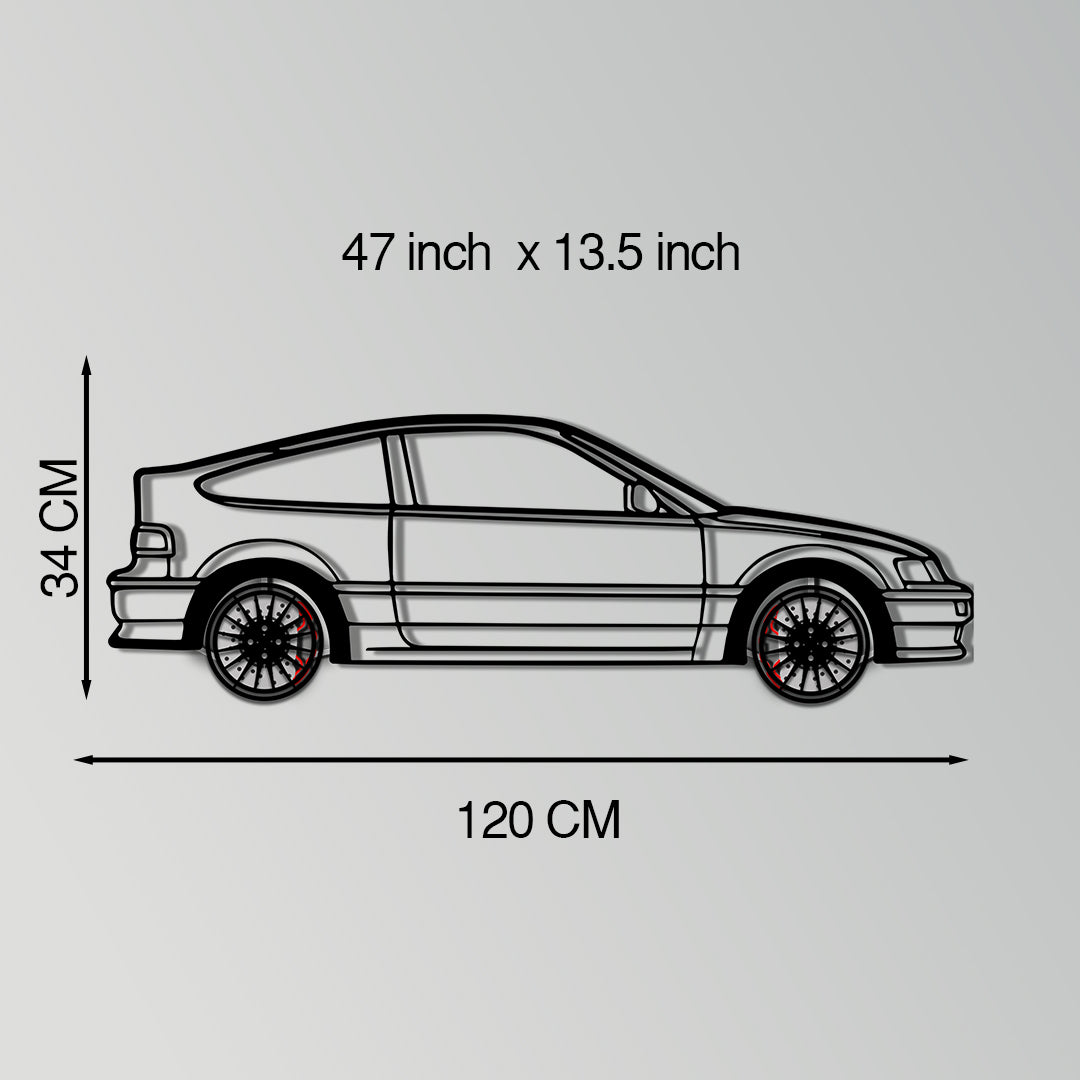 1990 Honda CRX Metal Car Wall Art with Rotating Wheels - JDM Classic Silhouette - Interactive Automotive Wall Decor - KAFMEKA144