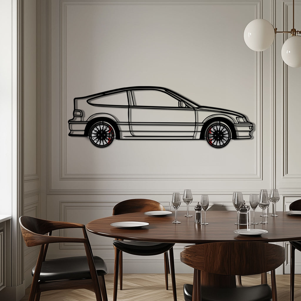 1990 Honda CRX Metal Car Wall Art with Rotating Wheels - JDM Classic Silhouette - Interactive Automotive Wall Decor - KAFMEKA144