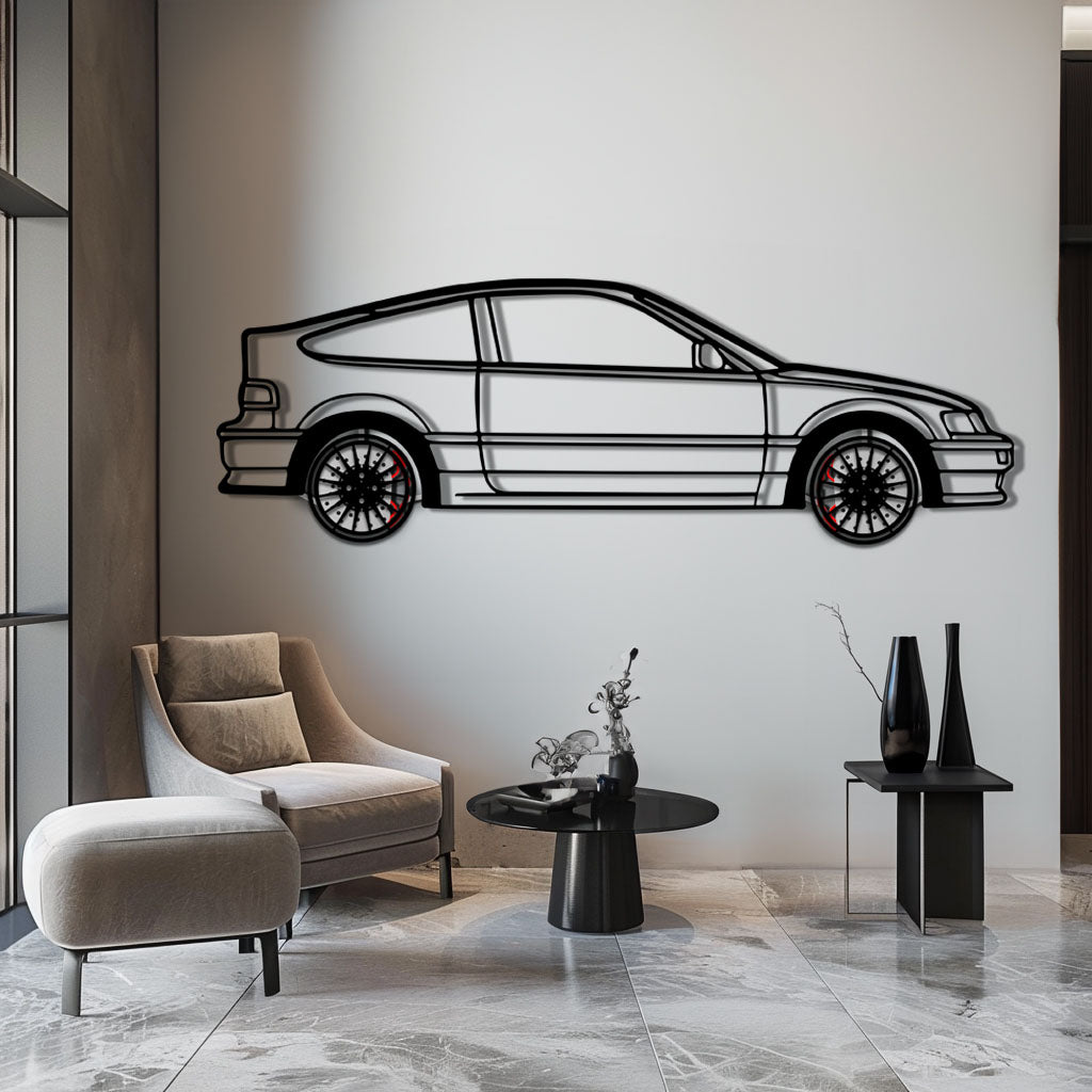 1990 Honda CRX Metal Car Wall Art with Rotating Wheels - JDM Classic Silhouette - Interactive Automotive Wall Decor - KAFMEKA144