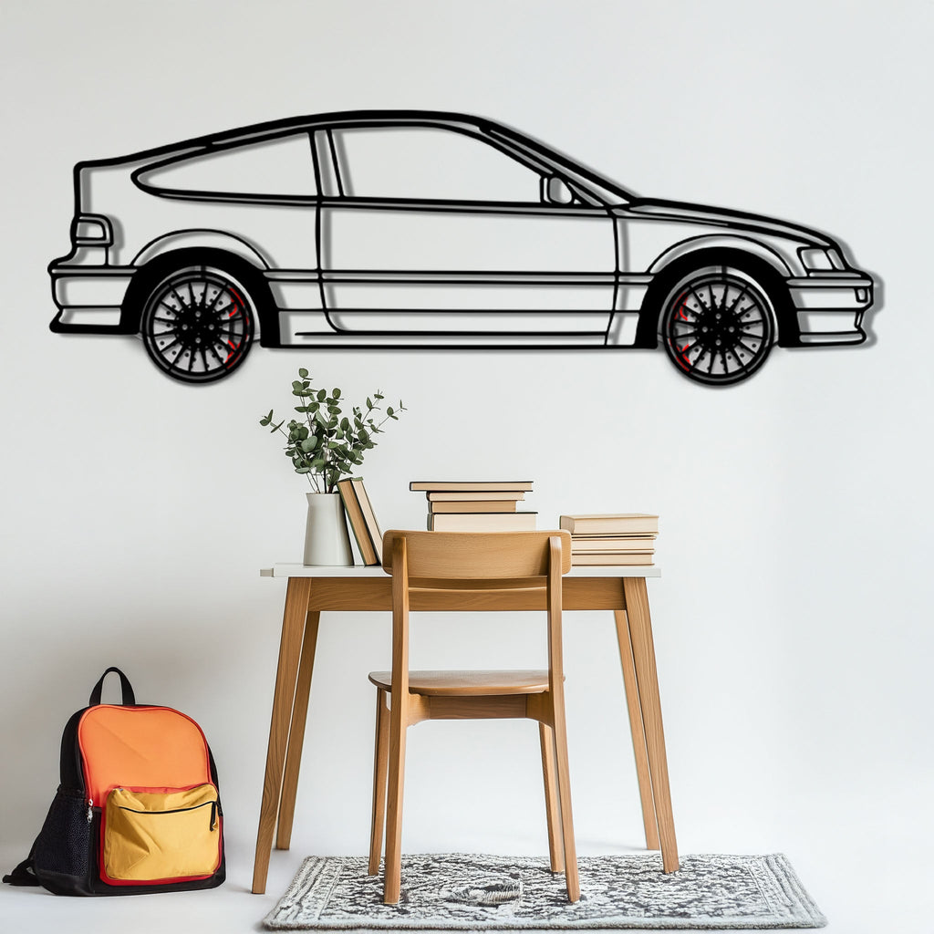 1990 Honda CRX Metal Car Wall Art with Rotating Wheels - JDM Classic Silhouette - Interactive Automotive Wall Decor - KAFMEKA144
