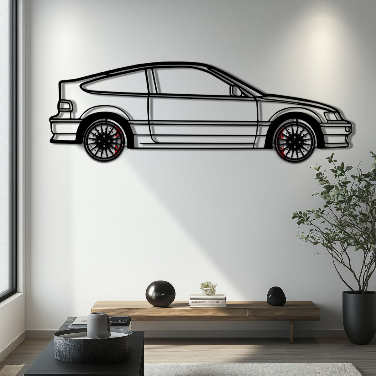 1990 Honda CRX Metal Car Wall Art with Rotating Wheels - JDM Classic Silhouette - Interactive Automotive Wall Decor - KAFMEKA144