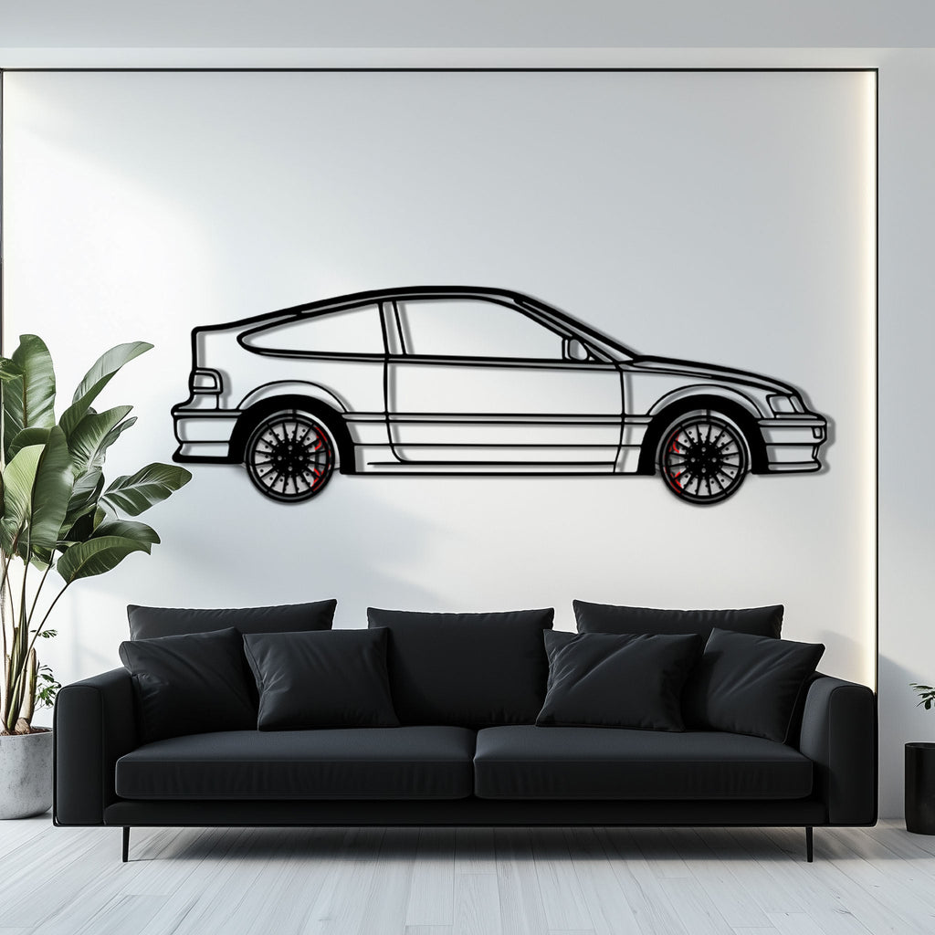 1990 Honda CRX Metal Car Wall Art with Rotating Wheels - JDM Classic Silhouette - Interactive Automotive Wall Decor - KAFMEKA144