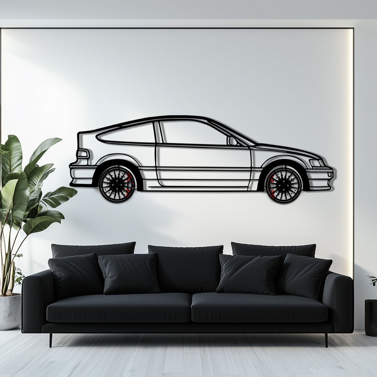 1990 Honda CRX Metal Car Wall Art with Rotating Wheels - JDM Classic Silhouette - Interactive Automotive Wall Decor - KAFMEKA144