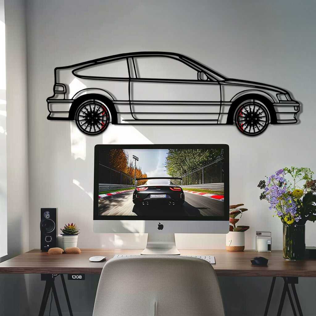 1990 Honda CRX Metal Car Wall Art with Rotating Wheels - JDM Classic Silhouette - Interactive Automotive Wall Decor - KAFMEKA144