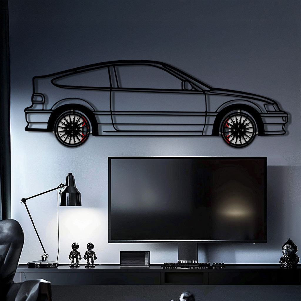 1990 Honda CRX Metal Car Wall Art with Rotating Wheels - JDM Classic Silhouette - Interactive Automotive Wall Decor - KAFMEKA144