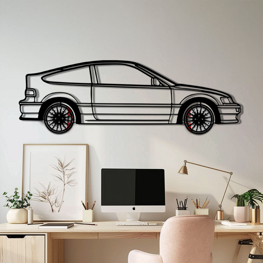 1990 Honda CRX Metal Car Wall Art with Rotating Wheels - JDM Classic Silhouette - Interactive Automotive Wall Decor - KAFMEKA144
